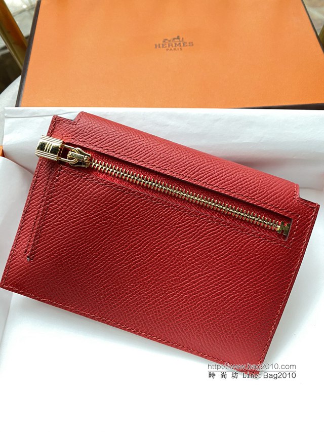 Hermes卡包 愛馬仕原版Kelly Pocket Epsom皮 Hermes新款小錢包 國旗紅金扣  tdh2178